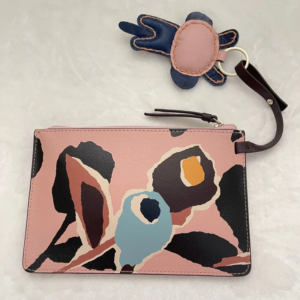 COPY - Kate Spade Abstract Zip leater Pouch w 3D Monkey key chain - Picture 4 of 11